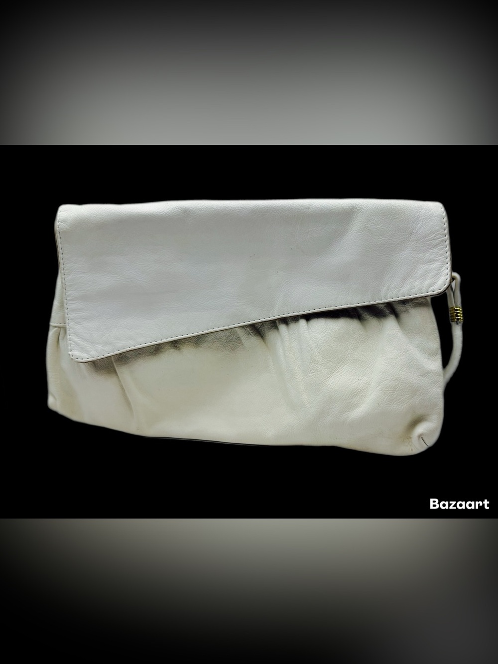 Vintage Brixton White Leather Fold-Over Clutch